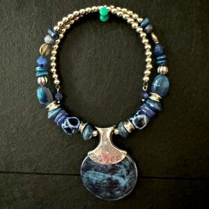 Blue and silver wrap choker